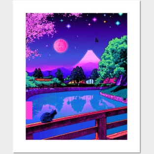 Vaporwave T-Shirt - Aesthetic 80s Pixel Art Japan Design Kawaii Cat Posters and Art